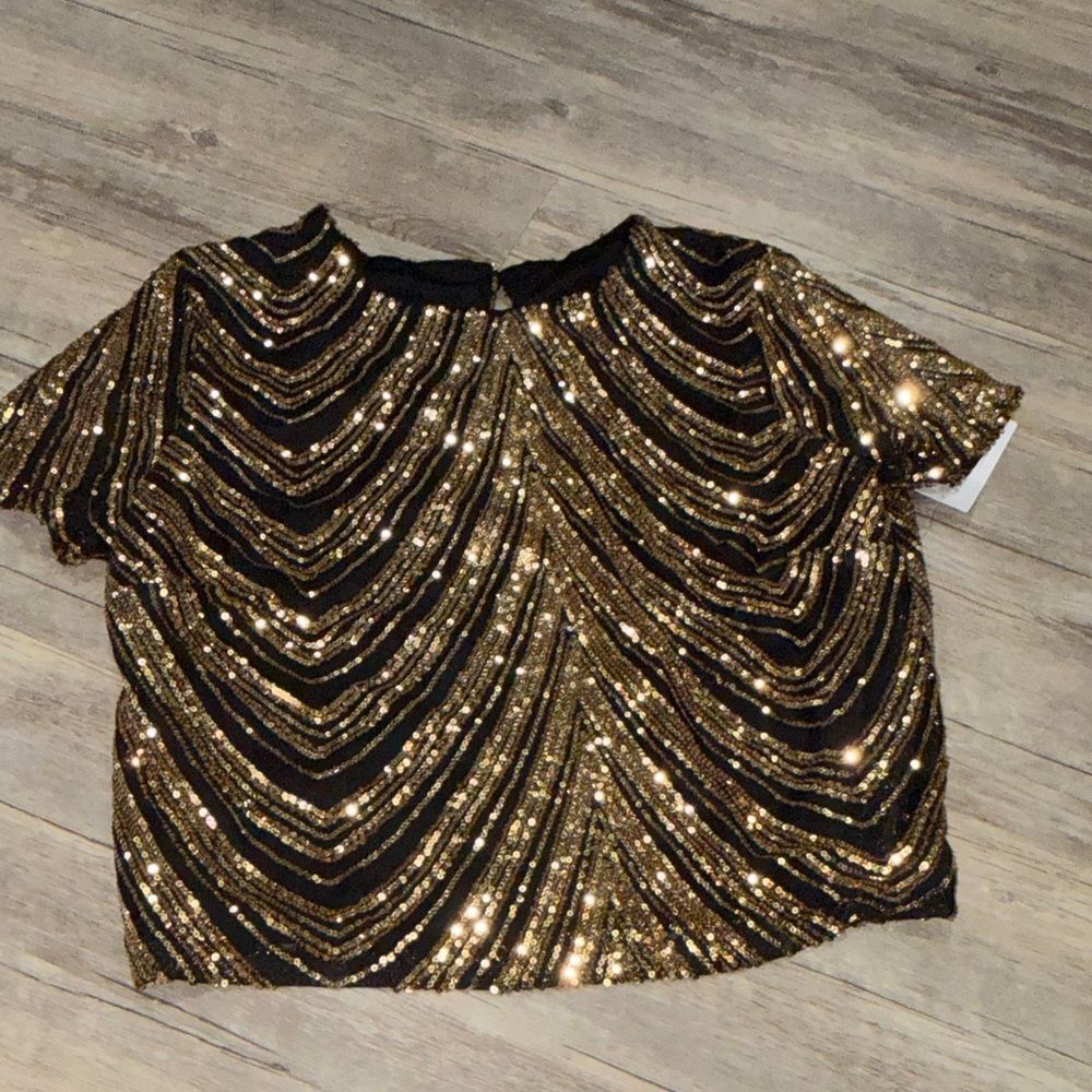 Gold Sequin Short Sleeve Top - Women's Evening Shirt